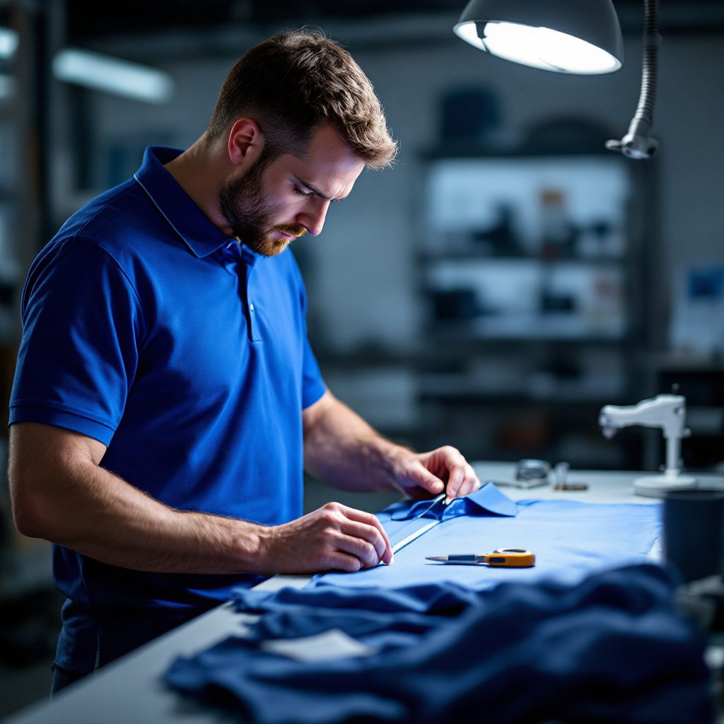 Quality-control inspection of a finished polo