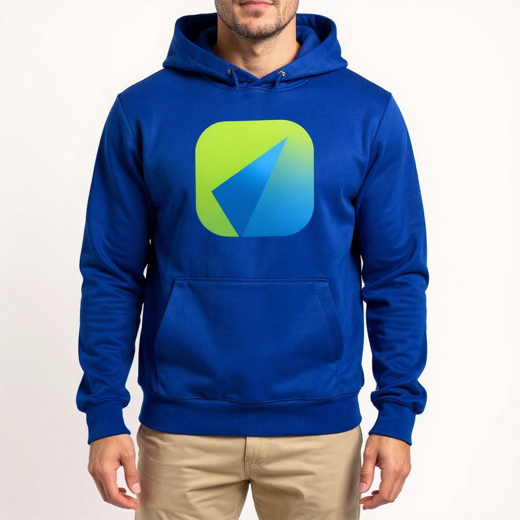 Cobalt pullover hoodie with a full-color gradient DTF print on the chest
