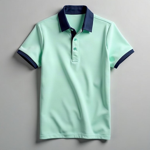 Brightwater Dental seafoam pique polo with a navy collar and cuffs