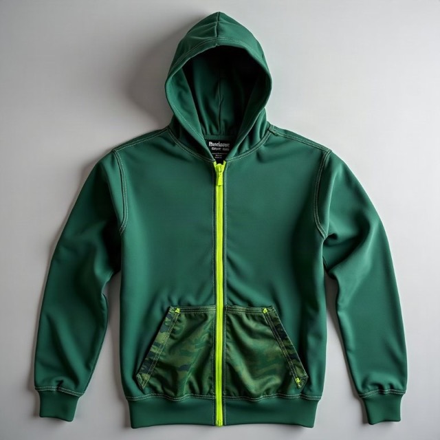 Greenline Landscapes forest green zip hoodie with a lime zip