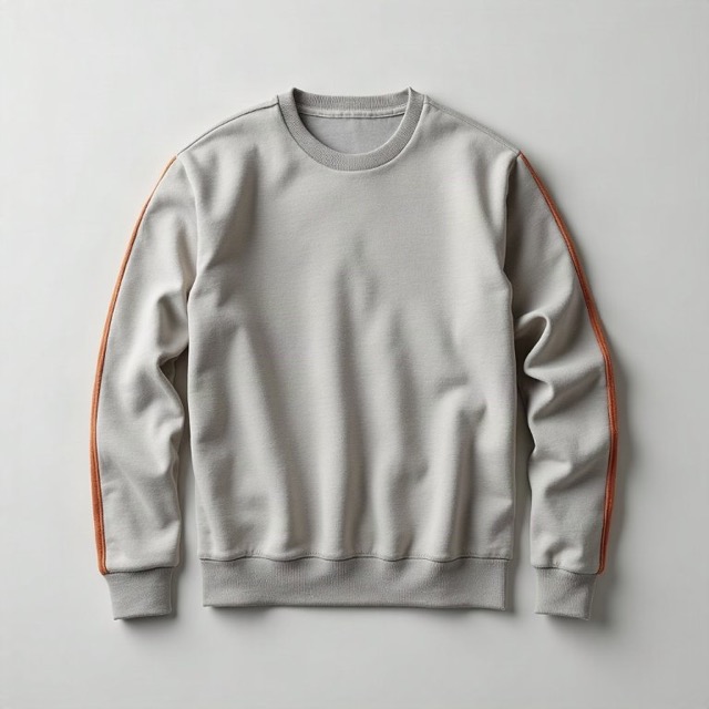 Hollis & Vale stone crewneck with a terracotta stripe down each sleeve