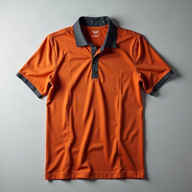 Ridgeline Climbing Co. rust orange polo with a charcoal collar and cuffs