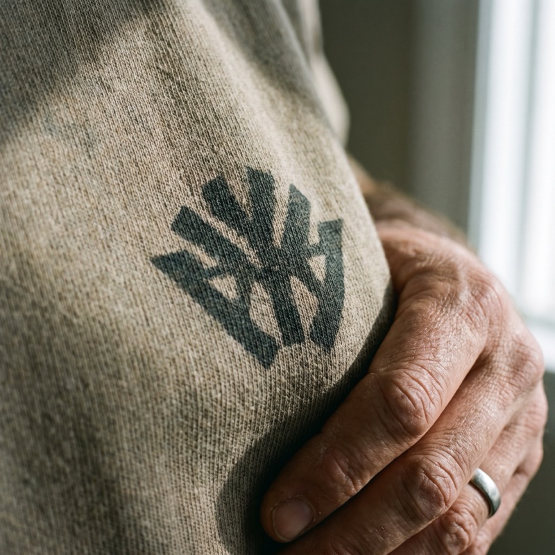 A close view of a DTG print with the knit showing through the ink